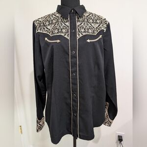Roper Black and Tan Western Button Down Shirt
